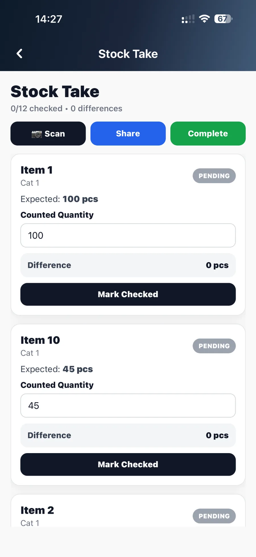 StockTally activity log