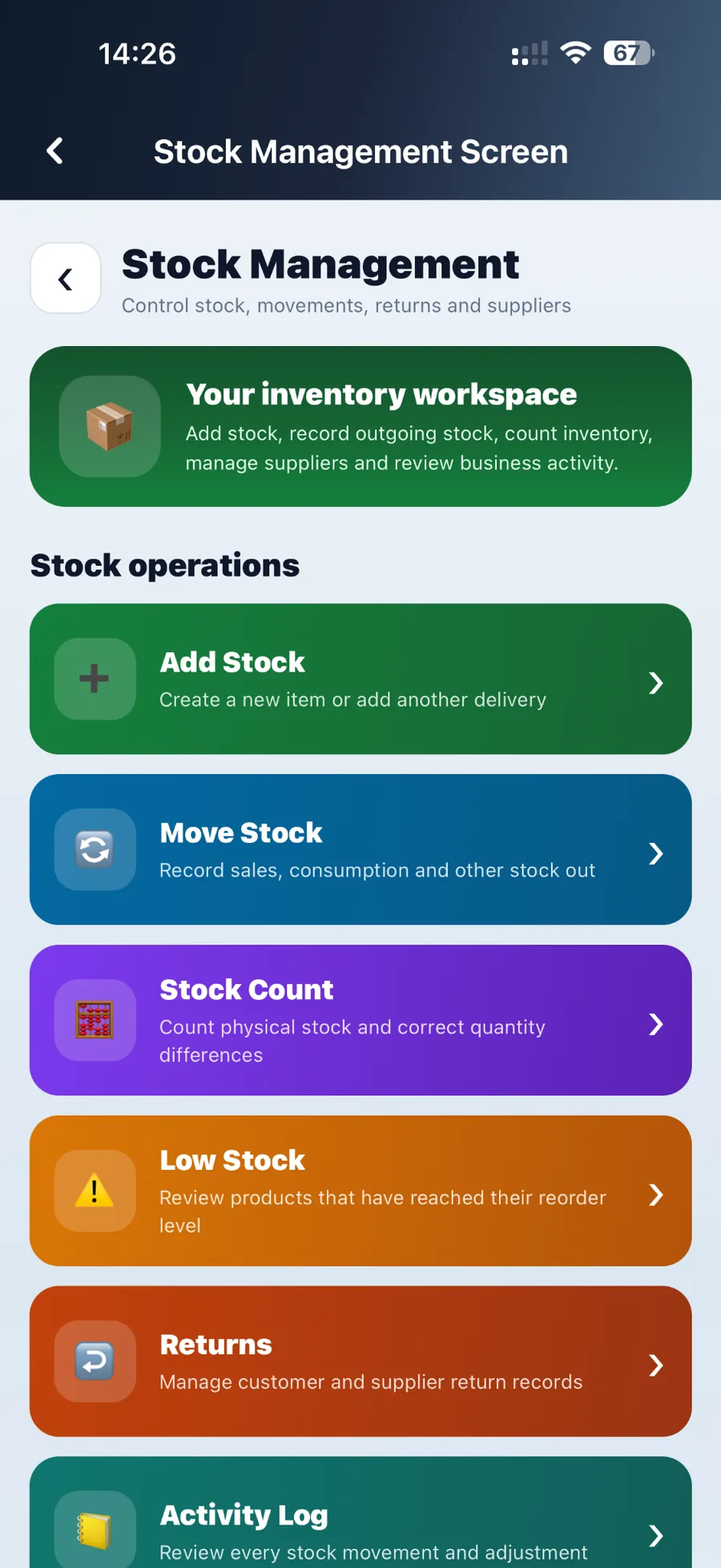 StockTally stock management workspace